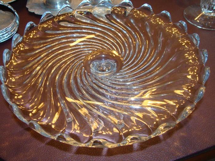 Vintage Swirl Pattern Pedestal Cake Plate
