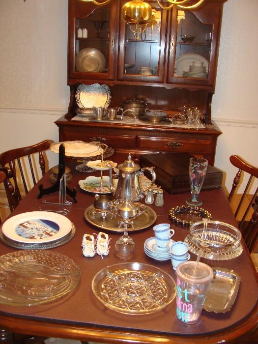 Another view of Dining Table & China Cabinet with Accessories including Sterling Tea Set
