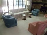 Living Room Suite - Couch with Hekman End Tables, 2 Barrel Chairs and 2 Small Marble Top Tables