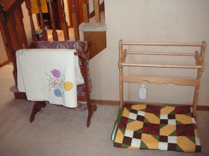 2 QUILT RACKS - AND 3 QUILTS