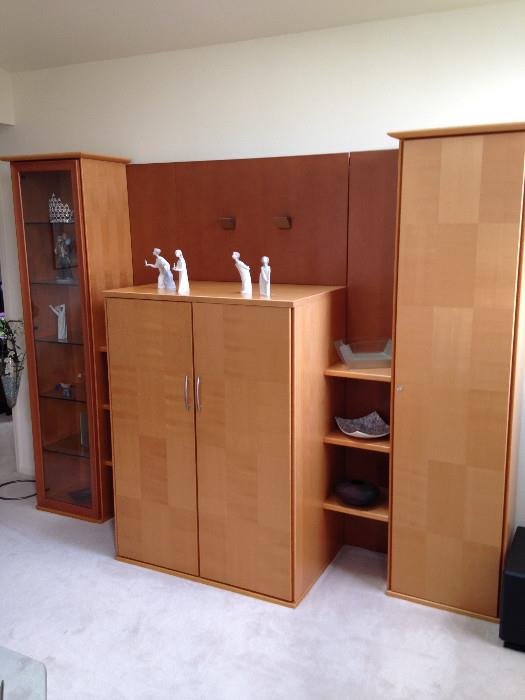 German made Maple ? Birch ? Entertainment Center Danish Modern w Display and Media Electronics Cabinets