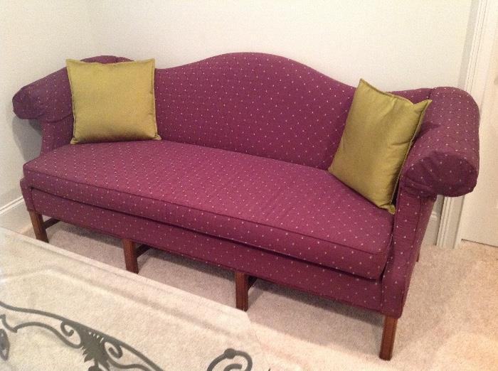 Mauve Upholstered Camelback Sofa