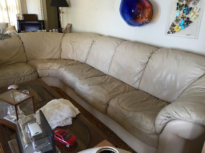 Cream leather sectional