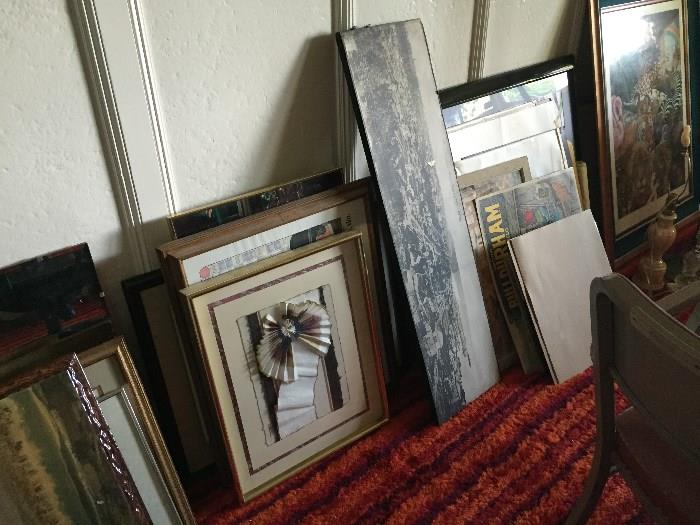 Some of the many framed pieces of art available.