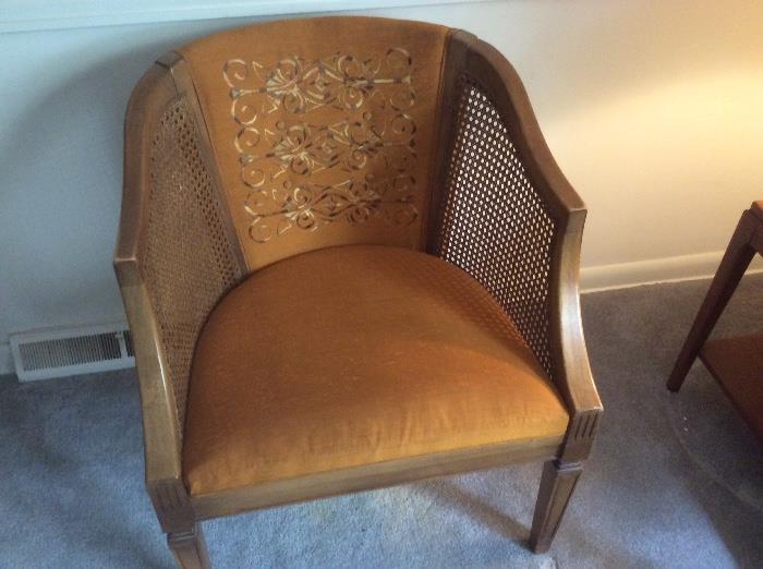 Cane upholstered chair in silk