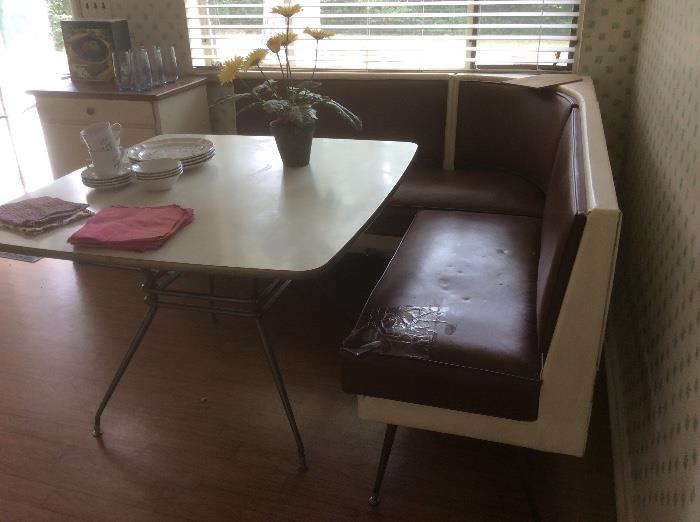 Kitchen banquette seating and retro table