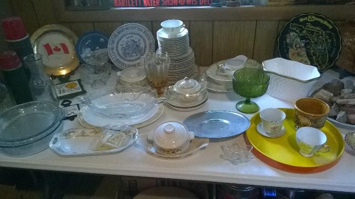 Old china set incomplete , misc. etched serving bowls from the 40's and 50's