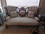 Beautiful antique Walnut   Victorian settee. Great condition. Beautiful fabric $ 425