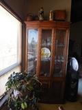 China cabinet. $175. Heisey glasses and wines inside cabinet in Orchid pattern. $14 each