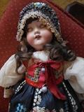 Bisque Antique Porcelain doll, composition body, Roman peasant girl dress. 590 A1M. Germany  $175