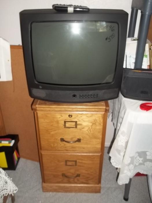 tv and file cabinet