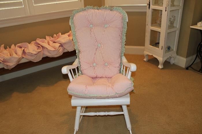 White rocking chair and custom rocking chair cushions sold separately