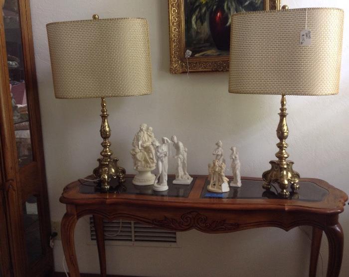 FRENCH BRASS LAMPS MARBLE RESIN STATUES