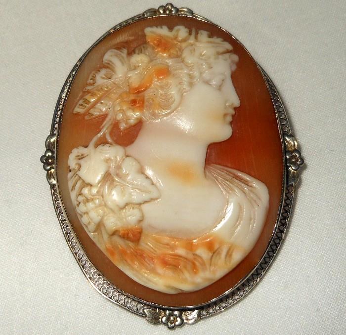 Large and Nicely Carved Sterling Mounted Cameo 