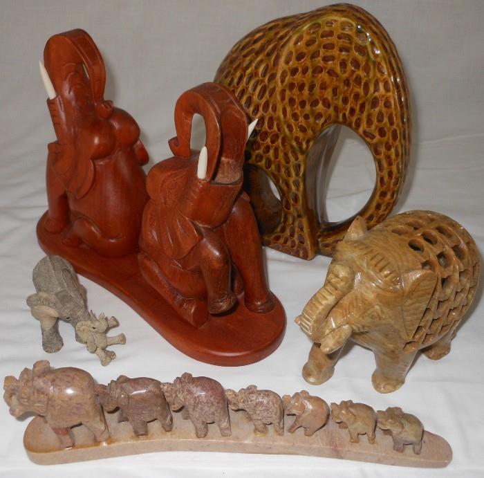Soapstone, Wooden and Ceramic Elephant;, Single Soapstone Elephant has another elephant inside