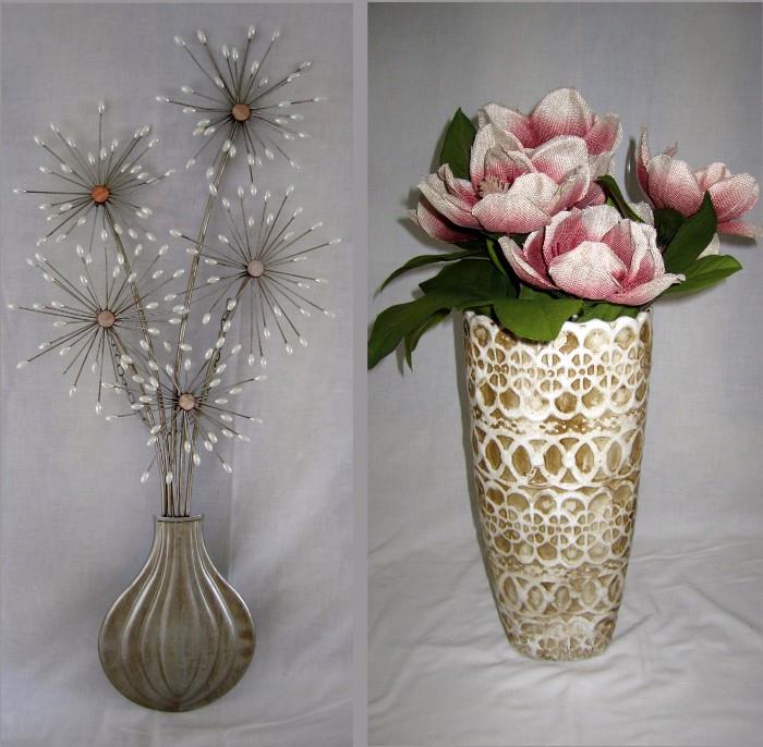 Metal Wall Art and Pretty Vase with Faux Flowers