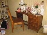 Antique Desk, Antique Leather seat Oak chair