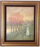 Oil Painting, Mother and Child in Pastoral Setting