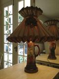 Table Lamp with Early 20th C. Hand-Painted Ewer Base