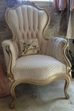 Pair Victorian Parlor Chairs, Glazed Cream, His & Hers