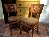 '40's "Tropical Leaf" Oak Folding Chairs & Mid-Century Dresser