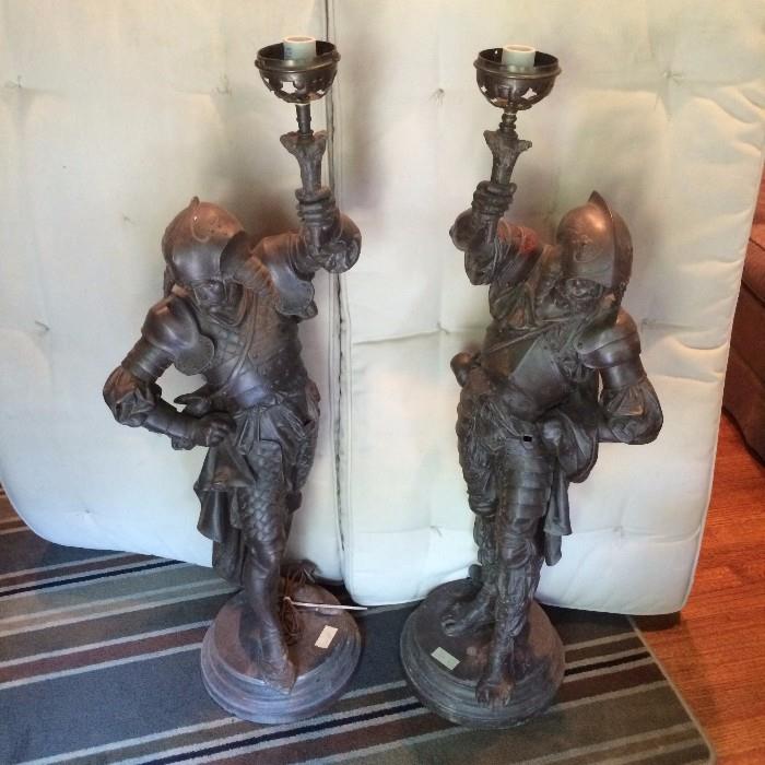 Pair of Bronze Statue Lamps, 44" tall, came out of Memphis Country Club.