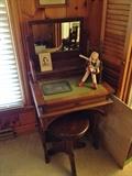 Small walnut Victorian desk with mirror