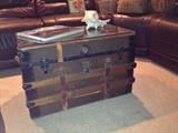 Vintage wood & metal trunk with glass top