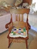 Antique rocker and yo-yo topped pillow
