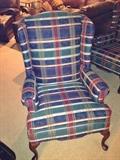 Navy/red/green plaid armchair that matches camel back sofa