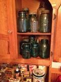 Blue & green vintage glass jars