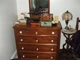 jewelry boxes on a very nice clean refinished dresser $125, walnut marble top stand $100