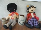 36" dolls- golliwog and a felt Charlie Chaplin. The Stoneware pitcher is 2 quart and perfect condition, c 1880's