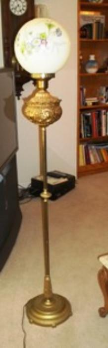 Vintage brass handpainted globe floor lamp