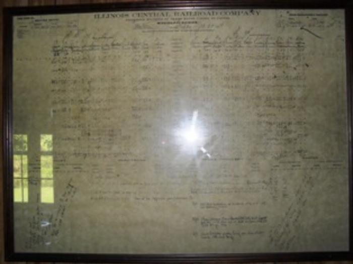 Vintage Illinois Central Railroad framed 1800s railway document