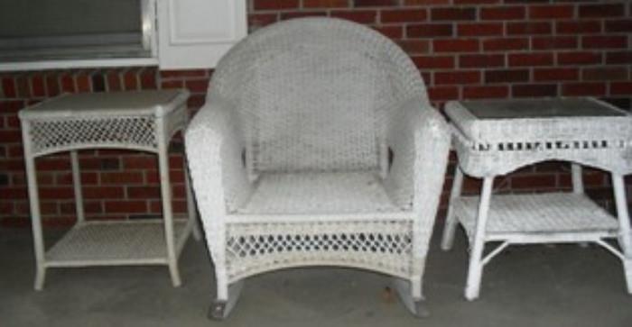 One of two wicker rockers and tables. 