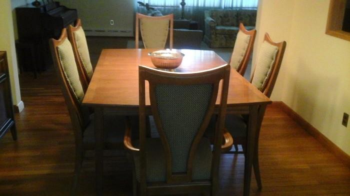 Fruit-wood dining set: table, two arm and 4 side chairs.