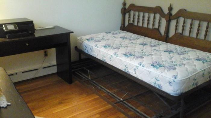 Trundle bed, maple queen head board, computer table