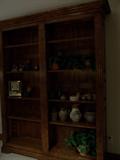 Bookcase:
84” high, 72” wide,
dark cherry stain