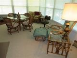 Rattan Glass Top Table with 4 Chairs, Easy Chair with Footstool, End Table, Loveseat with 2 Tables