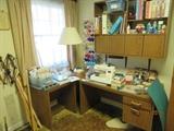 Computer Desk, Babylock Sewing Machine and Sewing Supplies