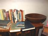 More books. Large handcrafted wooden bowl