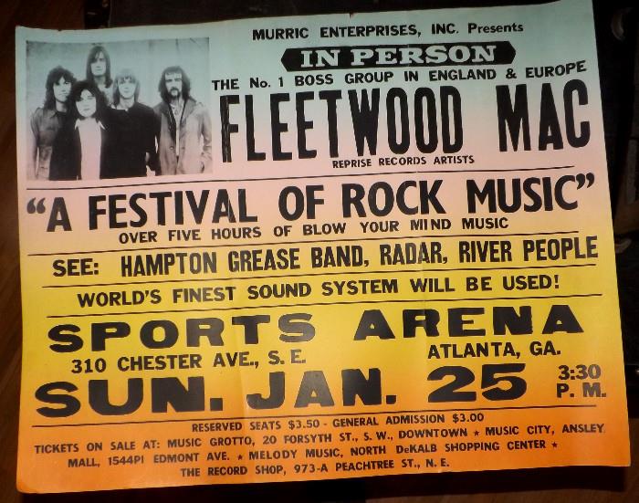 Atlanta Rock Festival 1969 Poster featuring Fleetwood Mac (before Christine and Stevie). 