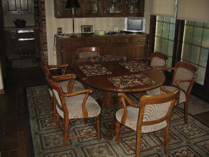 Oak Dining Table & 6 Chairs, 1 leaf
