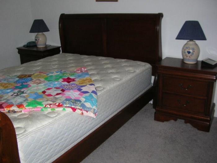 Queen sleigh bed and night stands