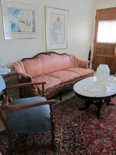 Victorian sofa and marble top table