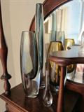 Collection of clear and colored Strombergshyttan crystal vases