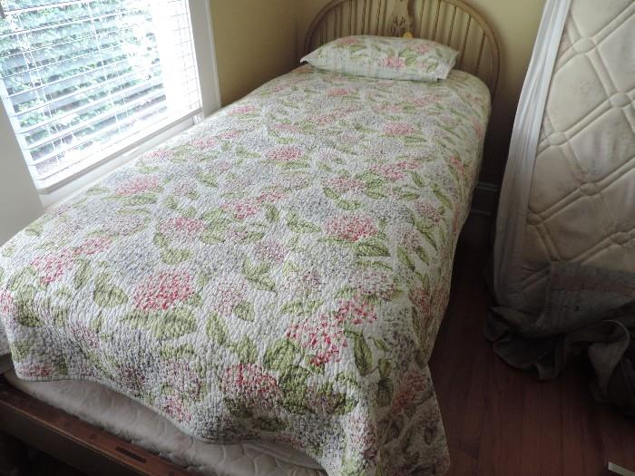 Vintage Twin Wooden Headboard with Mattress and Box Springs, Vintage Linens-- one of 2 Shown