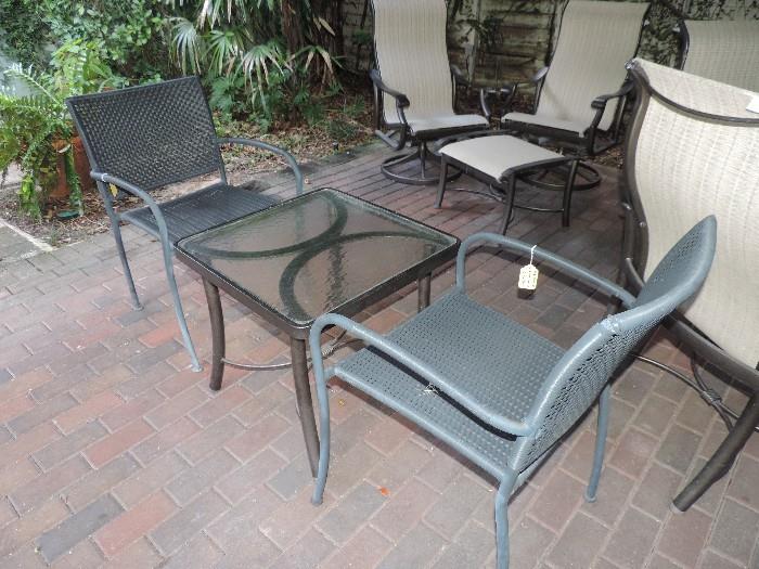 Outdoor Trio of Furniture with square glass table