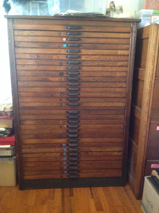 Hamilton oak flat file, 30-drawers!  54 inches tall.